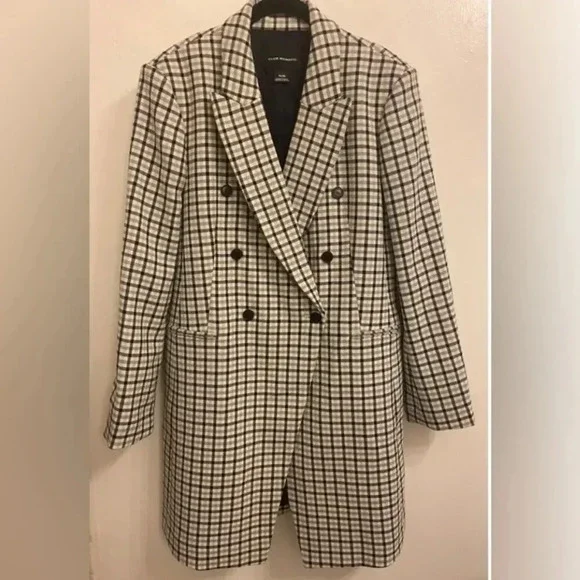 Club Monaco Heleni Plaid Coat Blue Ivory Multi Size Extra Large